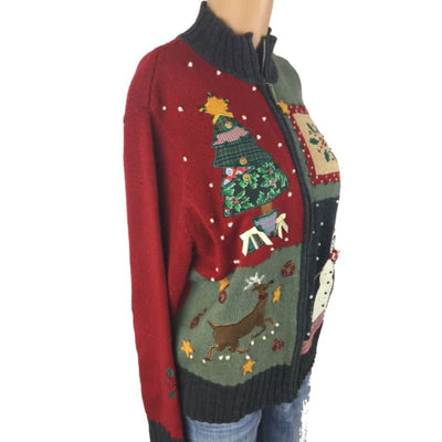 Christmas Four Square Holiday Karen Scott Sport Vintage Sweater Size L - SirHoliday
