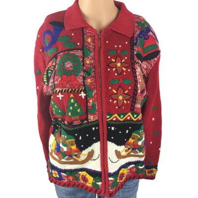 Christmas Sledding Bears Designer Originals Studio Vintage Sweater Size M - SirHoliday