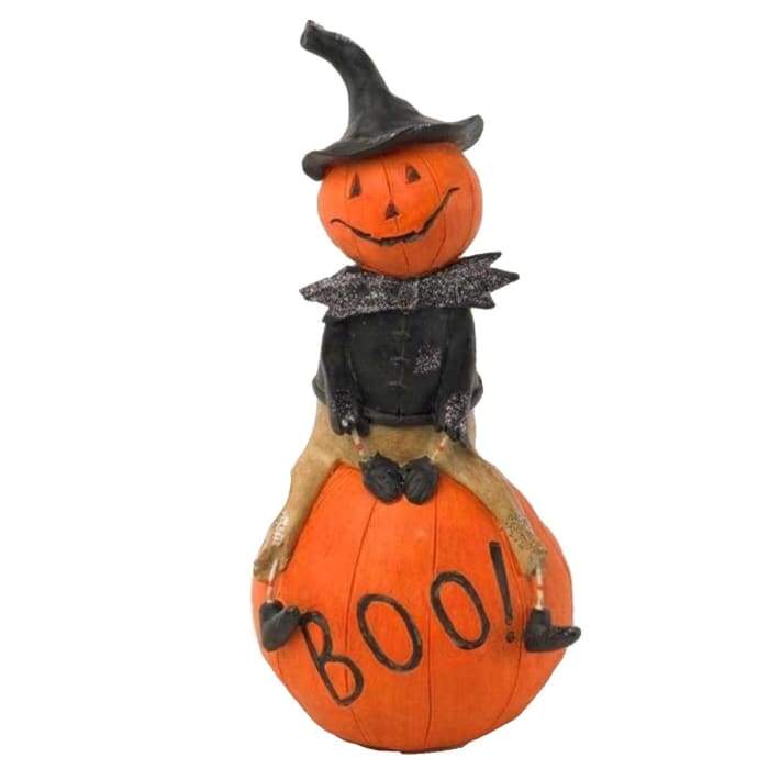 Halloween 7.75 Inch Pumpkin Man Sitting on Pumpkin-Boo - SirHoliday