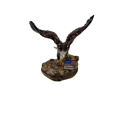 Limoges Rochard Peint Main Eagle With Flag Trinket Box Sir134Holiday