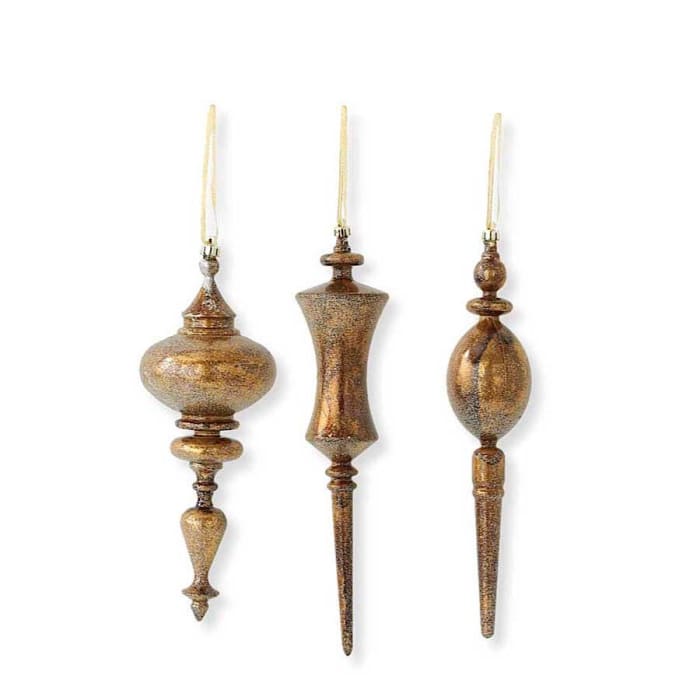 Antique Copper Gold Finial Ornaments 3 Piece Assorted Set - Christmas