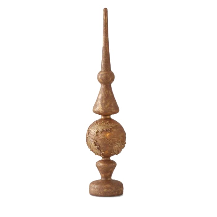 Antique Gold And Holly Glass Battery Operated LED Round Tabletop Finial - Christmas