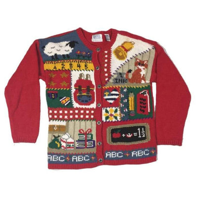 Christmas ABC School Ashley Knitted By Hand Vintage Sweater Size M - Christmas