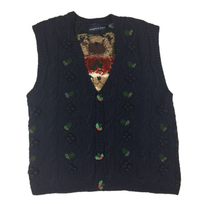 Christmas Bears Eagles Eye Vintage Sweater Vest Size M - Christmas