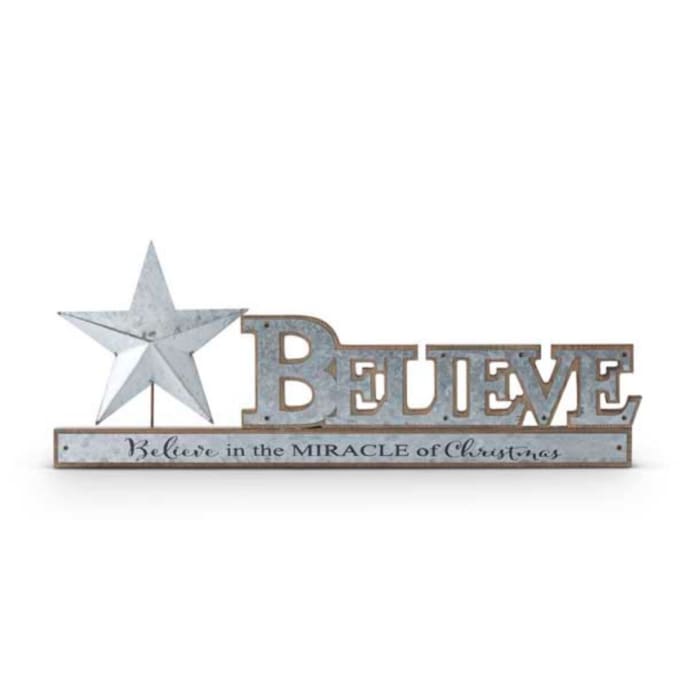 Christmas Believe Tabletop Cutout With Mini Tin Pocket Star - Christmas