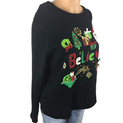 Christmas Believe Tiara International Vintage Sweater Size L - Christmas