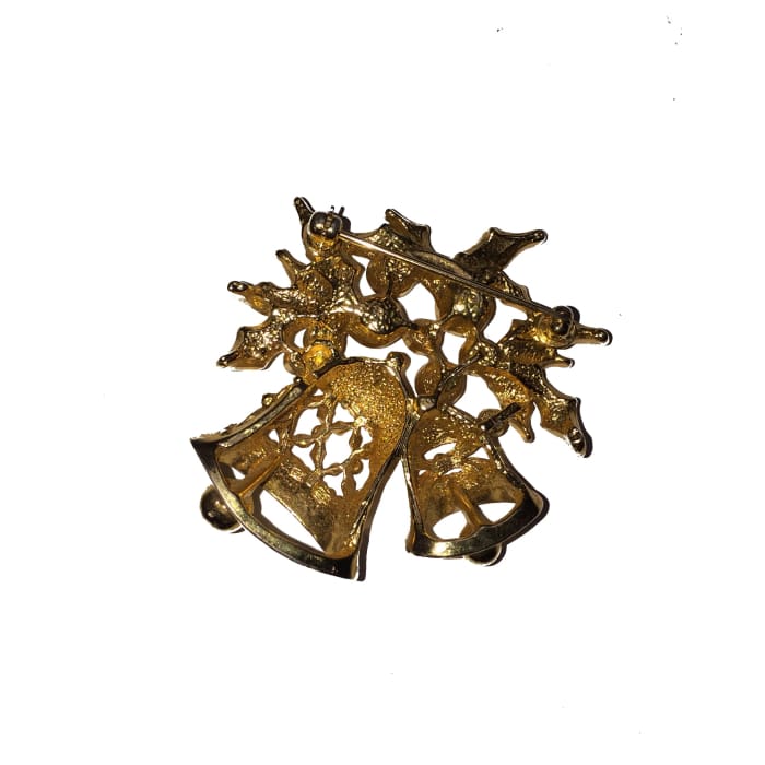 Christmas Bells With Rhinestones Signed Avon Brooch - Christmas