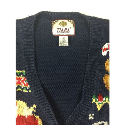 Christmas Blue Santa Tiara International Vintage Sweater Size M - Christmas