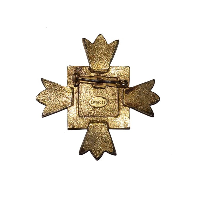 Christmas Estate Signed Pisces Rhinestone Flower 1 7/8 Brooch - Christmas