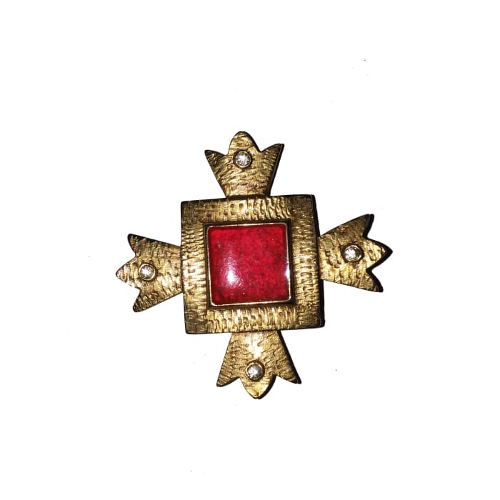 Christmas Estate Signed Pisces Rhinestone Flower 1 7/8 Brooch - Christmas