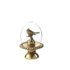 Christmas Glass Dome Gold Bird On Rock With Antique Gold Finish Pedestal Base - Christmas