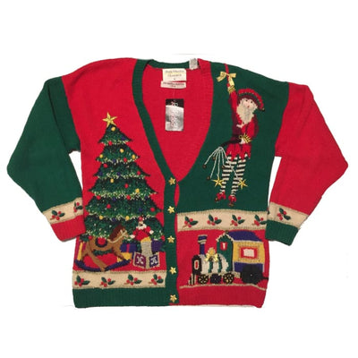 Christmas Jingle Bells Star Buttons Marisa Christina Classics Cardigan Size L - SirHoliday