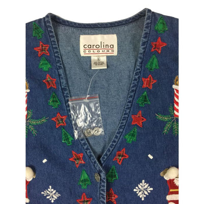 Christmas Santa Cheer Carolina Colours Vintage Vest Size M - Christmas