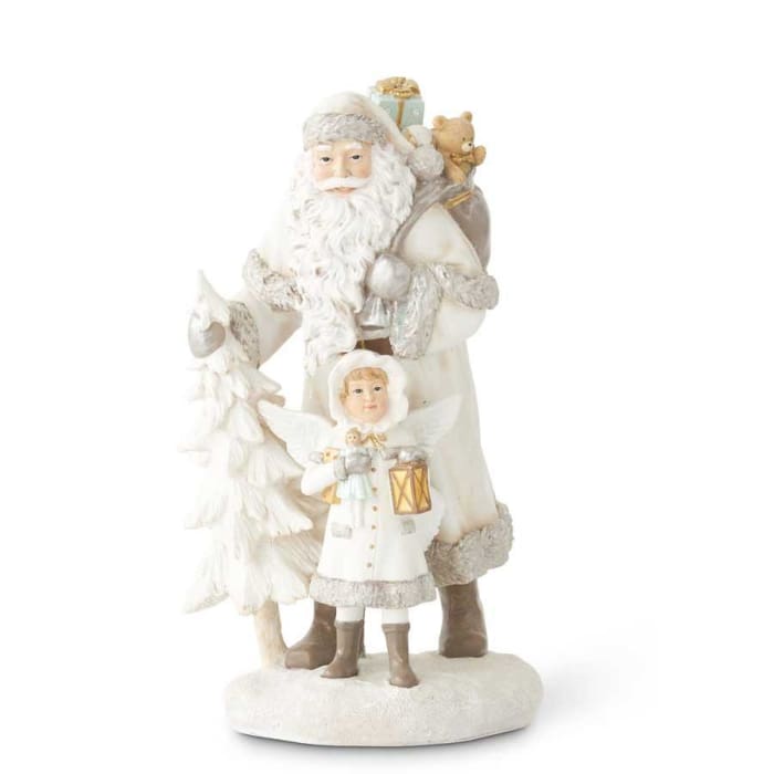 Christmas Santa Claus Figurine With Child And Tree By Side - Christmas