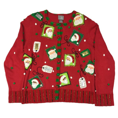 Christmas Santa Tags Berek Vintage Sweater Size L - Christmas