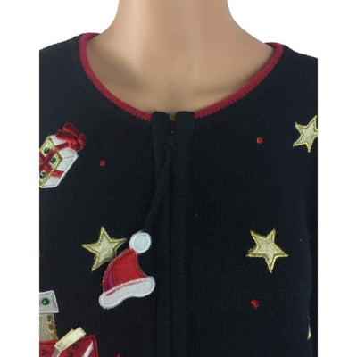 Christmas Santa With Presents Tiara International Vintage Sweater Size L - Christmas