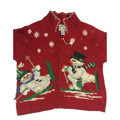 Christmas Skiing Snowmen Vintage Sweater Size L - Christmas
