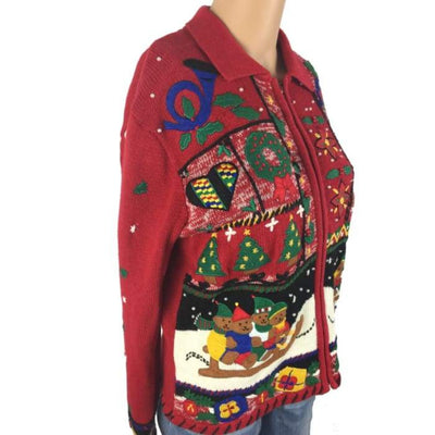 Christmas Sledding Bears Designer Originals Studio Vintage Sweater Size M - Christmas