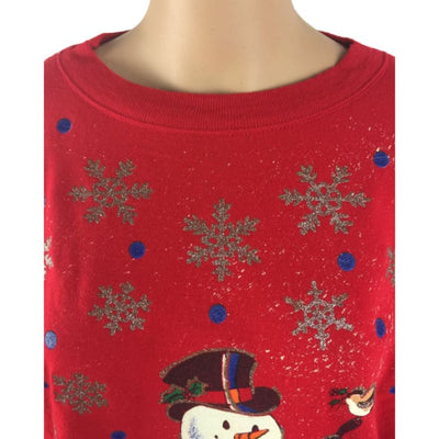 Christmas Snowman And Broom Holiday Time Vintage Sweater Size L - Christmas