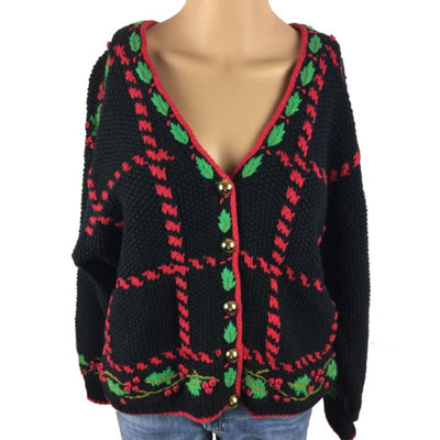 Christmas Stripes And Holly Raphels Knitted By Hand Vintage Sweater Size S - Christmas
