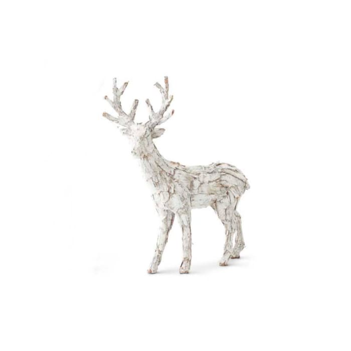 Christmas Whitewashed Bark Reindeer With Head Forward - Christmas