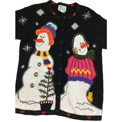 Christmas Winter Happy Snowmen Vintage Sweater Size M - Christmas