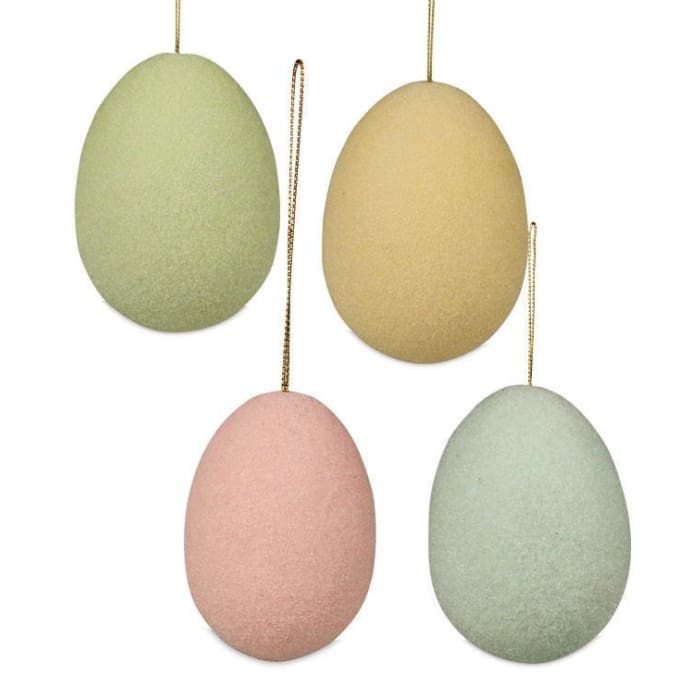 Easter Pastel Flocked Large Egg Ornaments Set - Easter