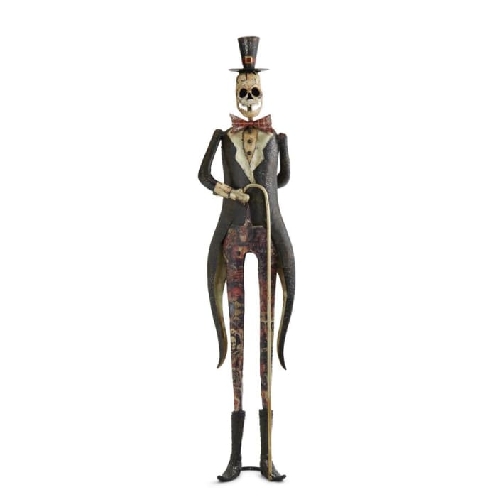 Halloween 28 Inch Tin Standing Mr Skeleton With Cane - Halloween