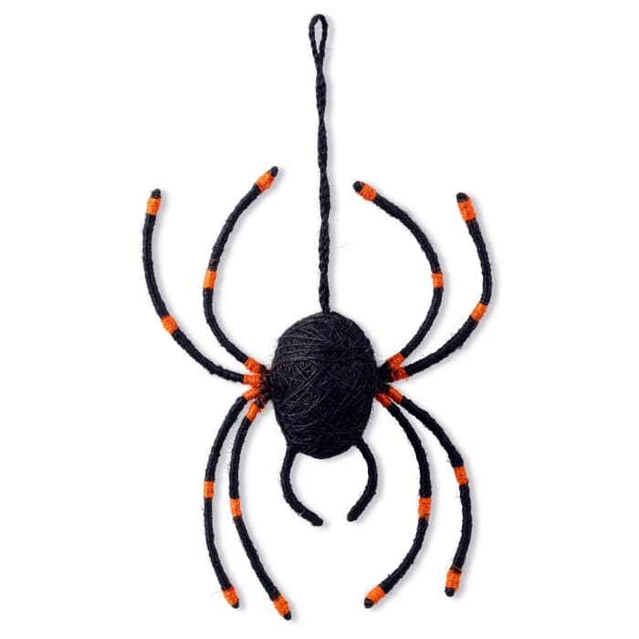 Halloween 8.5 Inch Large Black String Spider With Black And Orange Legs - Halloween