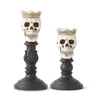 Halloween Set Of 2 Black And White Resin Skull Pedestal Candleholders - Halloween