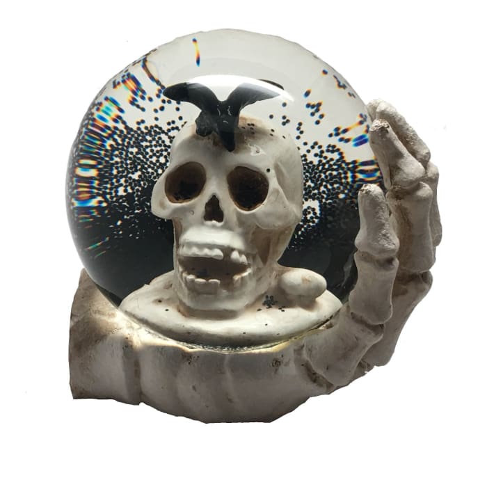 Halloween Skull With Black Crow Water Globe - Halloween