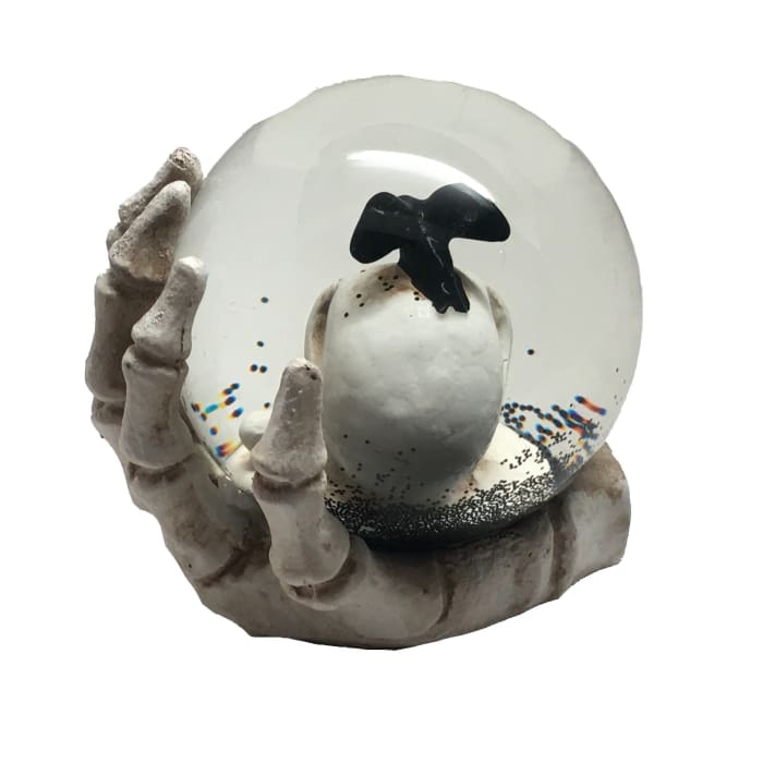 Halloween Skull With Black Crow Water Globe - Halloween
