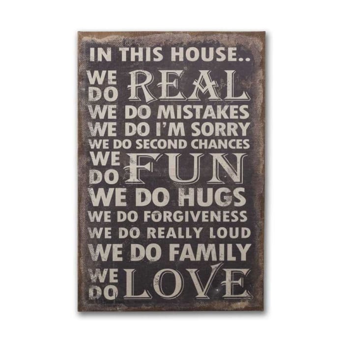 In This House Burlap Canvas Black 36 Inch Sign - Christmas