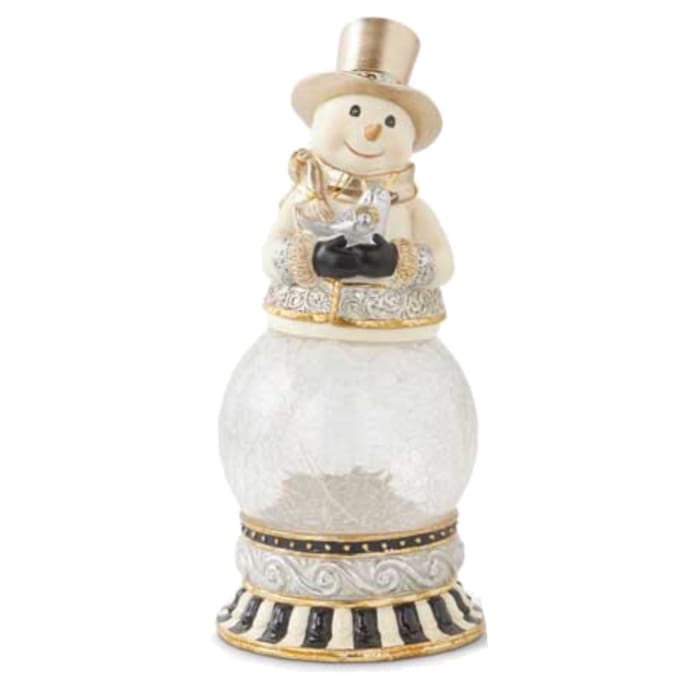 LED Snowman on Crackled Globe With Black Solid Gloves - Christmas