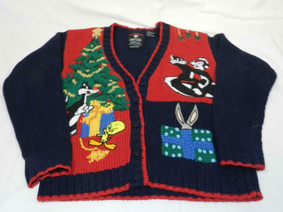 Christmas Vintage 90s Looney Tunes Cardigan Eagle's Eye Vintage Hand Knit Sweater Kids Size M