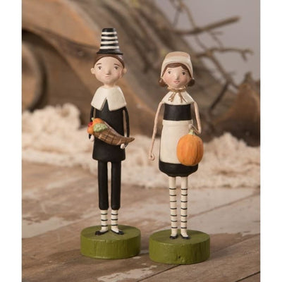 Thanksgiving Harvest Pilgrim Couple Figurine Set - Thanksgiving